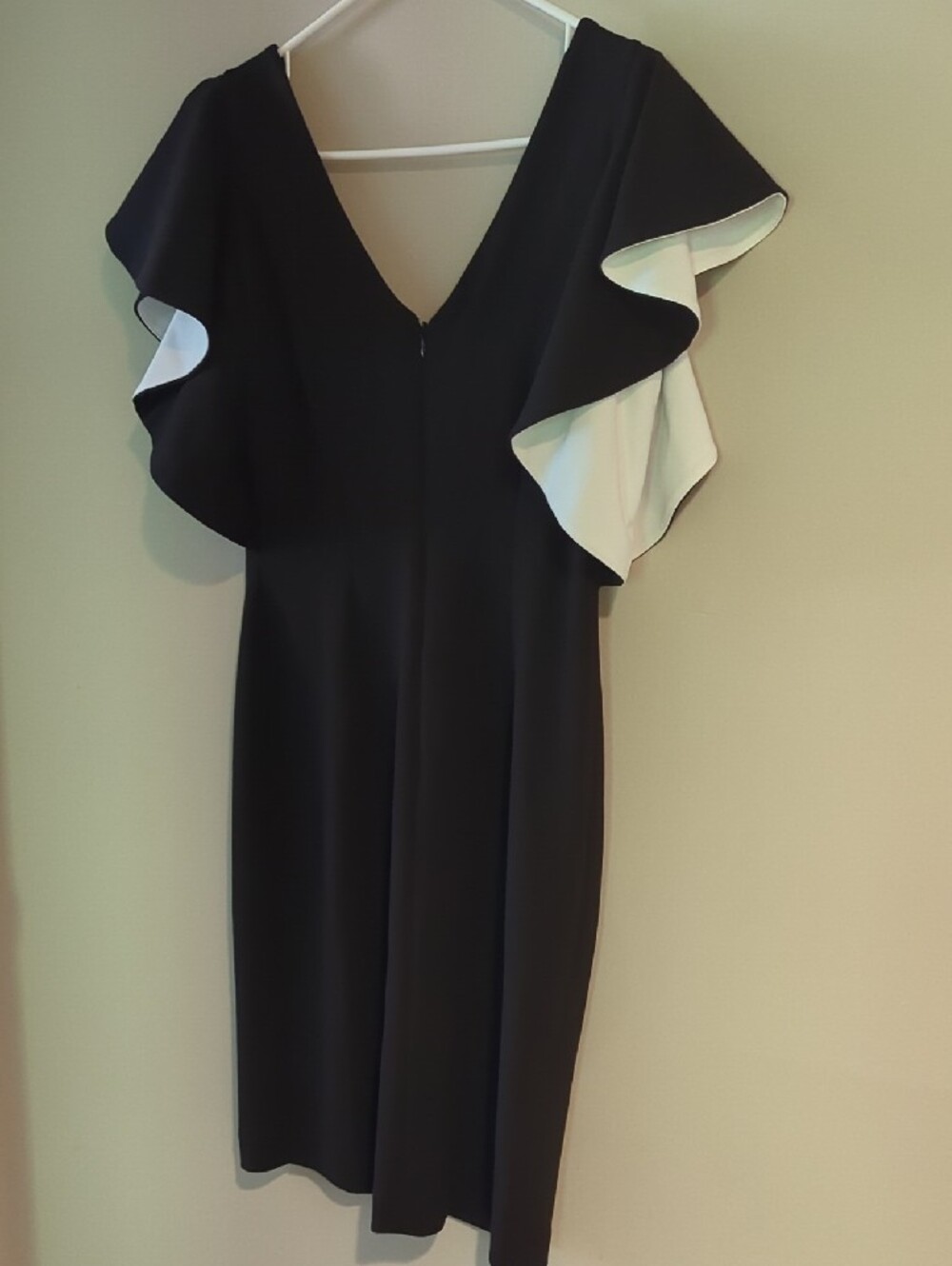 White House Black Market Black Midi Dress with White Ruffle Sleeves - Picture 4 of 8